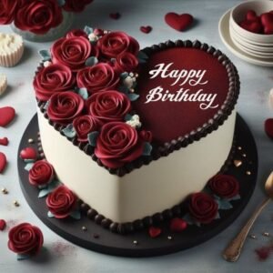 Red Flower Heart Cake